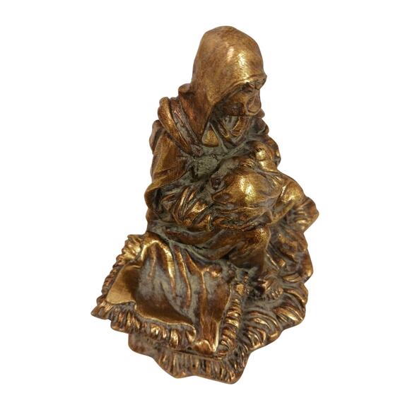 Vintage 1980s Madonna 8" Virgin Mary Jesus Child Figure Resin Gold Brass tone - Picture 11 of 12